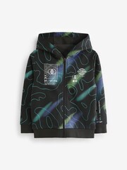 Black Digital Print Zip Through Hoodie (4-16yrs) - Image 1 of 3