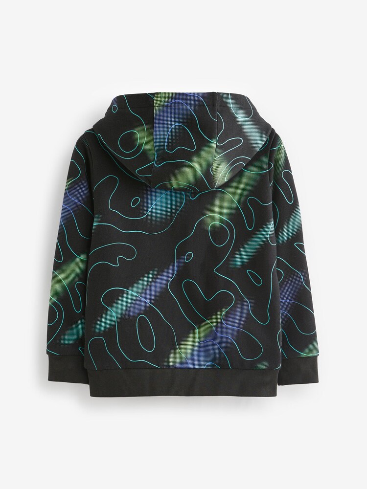 Black Digital Print Zip Through Hoodie (4-16yrs) - Image 2 of 3