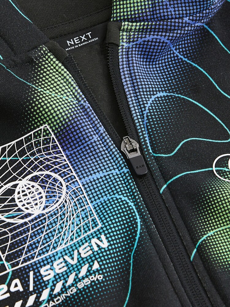 Black Digital Print Zip Through Hoodie (4-16yrs) - Image 3 of 3