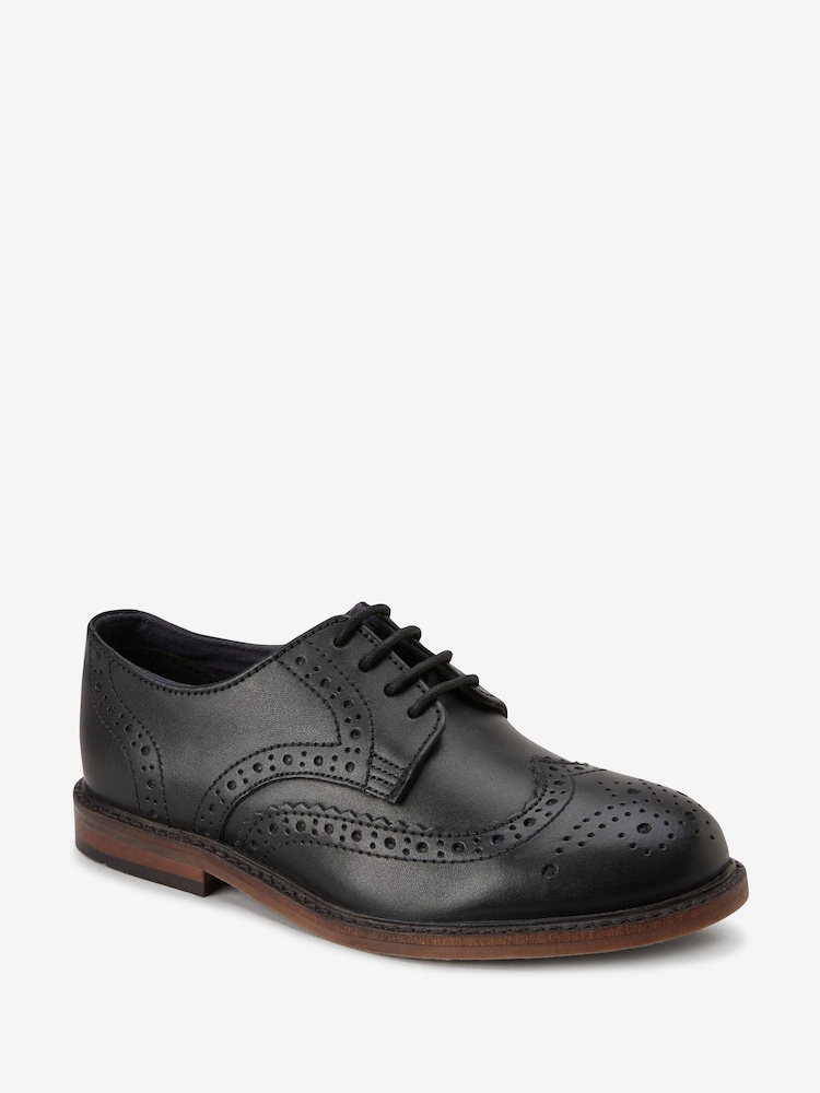 črna - Leather Laceup gležnjar z luknjičastim vzorcem in vezalkami čevlji - Slika 2 iz 4