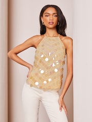 Lipsy Cream Disc Sequin Halterneck Vest - Image 3 of 4