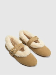 Schuh Brown/Cream Leni Suede Shearling Ballet Shoes - Image 3 of 4