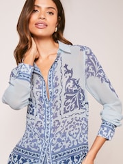 Lipsy Blue Chiffon Long Sleeve Button Through Blouse - Image 3 of 4
