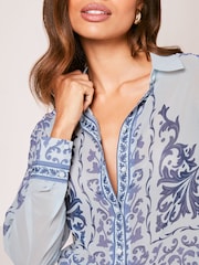 Lipsy Blue Chiffon Long Sleeve Button Through Blouse - Image 4 of 4