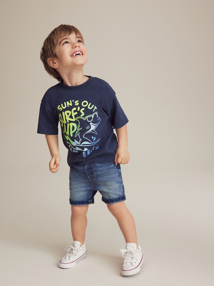 Navy Shark 100% Cotton Short Sleeve Character T-Shirt (3mths-7yrs) - Image 2 of 3