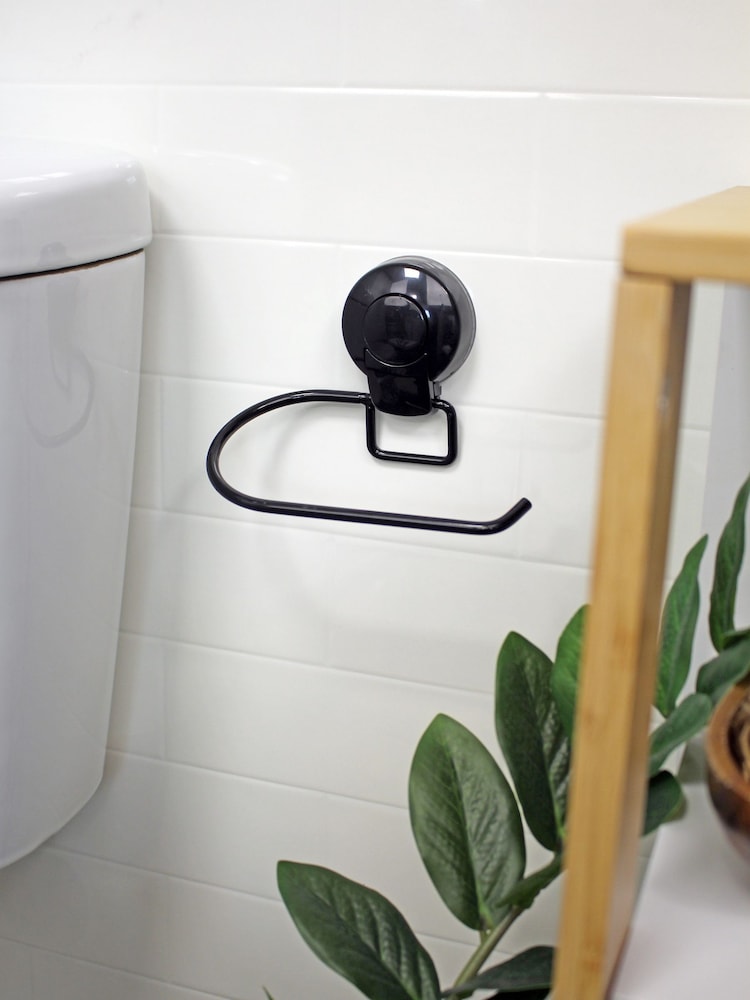 Showerdrape Black Suctionloc Set Of 2 Toilet Roll Holder and Towel Ring - Image 2 of 4