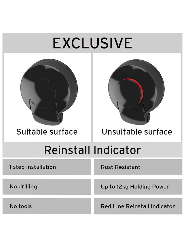 Showerdrape Black Suctionloc Set Of 2 Toilet Roll Holder and Towel Ring - Image 4 of 4