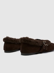 Schuh Brown Leni Suede Shearling Ballet Shoes - Image 3 of 4