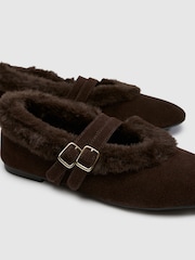 Schuh Brown Leni Suede Shearling Ballet Shoes - Image 4 of 4