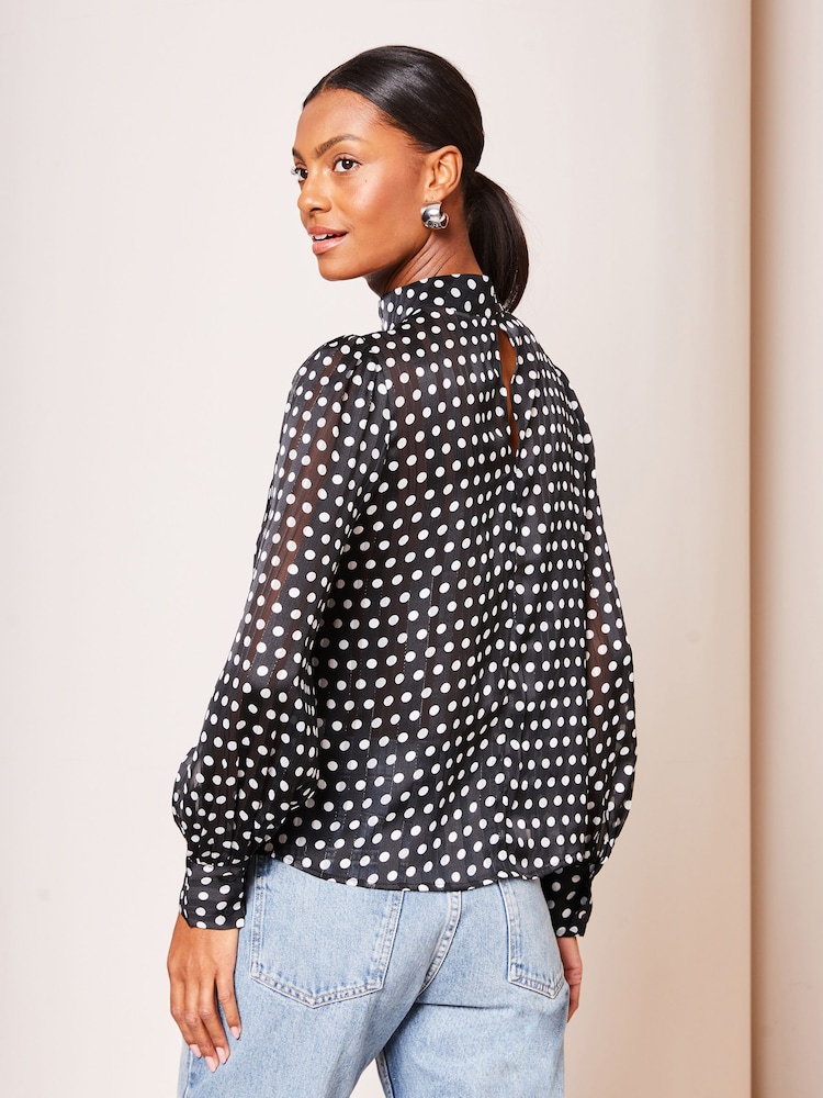 Lipsy Black High Neck Long Sleeve Blouse - Image 2 of 4