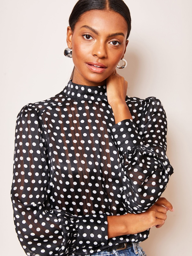 Lipsy Black High Neck Long Sleeve Blouse - Image 4 of 4