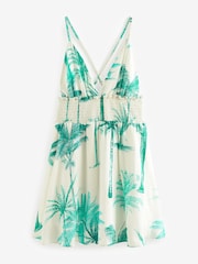 Victoria's Secret Green/Ecru Tropical Palm Print Halterneck Dress - Image 4 of 5