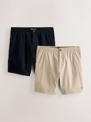Navy/Stone Elasticated Waist Chino Shorts 2 Pack - Image 1 of 12
