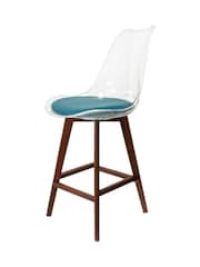 Fusion Living Set of 2 Teal Soho Clear Plastic Bar Stools with Dark Wood Legs - Image 2 of 5