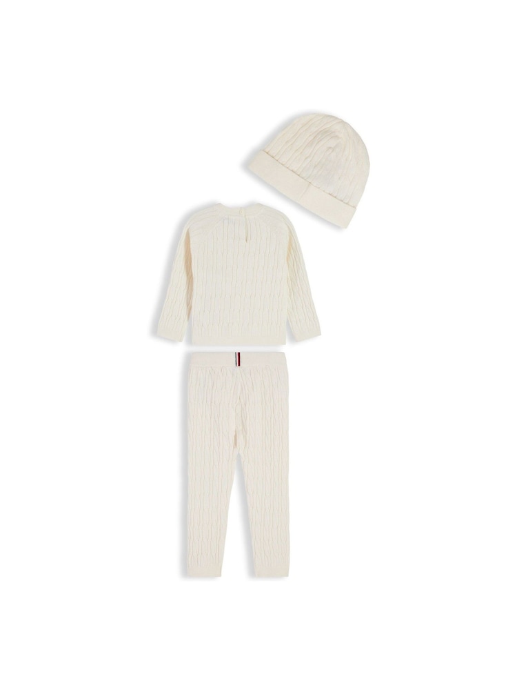 Tommy Hilfiger Cream Cable Knit Three-Piece Outfit Gift Box - Image 2 of 4