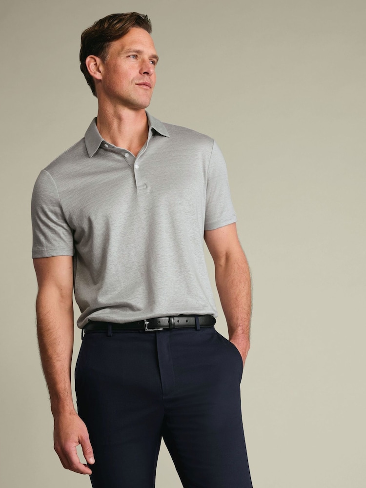 Charles Tyrwhitt Grey Pure Linen Polo Shirt - Image 1 of 5