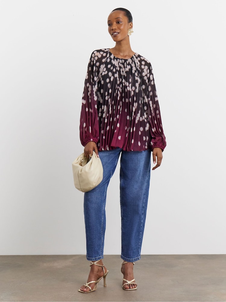 Joanna Hope White Pleated Chiffon Printed Top - Image 1 of 4 Joanna Hope White Pleated Chiffon Printed Top - Image 1 of 4