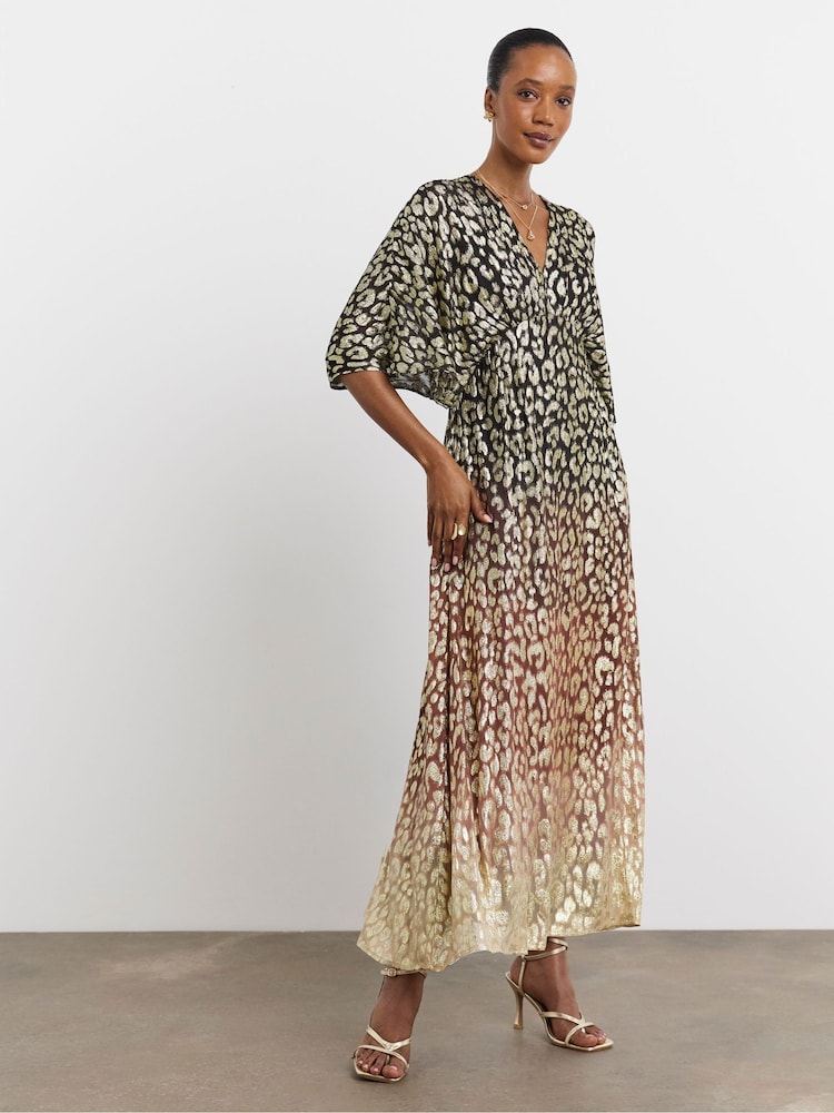 Joanna Hope Animal Metallic Cape Sleeve Dress - Image 1 of 4 Joanna Hope Animal Metallic Cape Sleeve Dress - Image 1 of 4