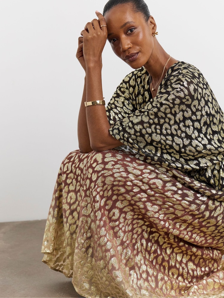 Joanna Hope Animal Metallic Cape Sleeve Dress - Image 4 of 4 Joanna Hope Animal Metallic Cape Sleeve Dress - Image 4 of 4