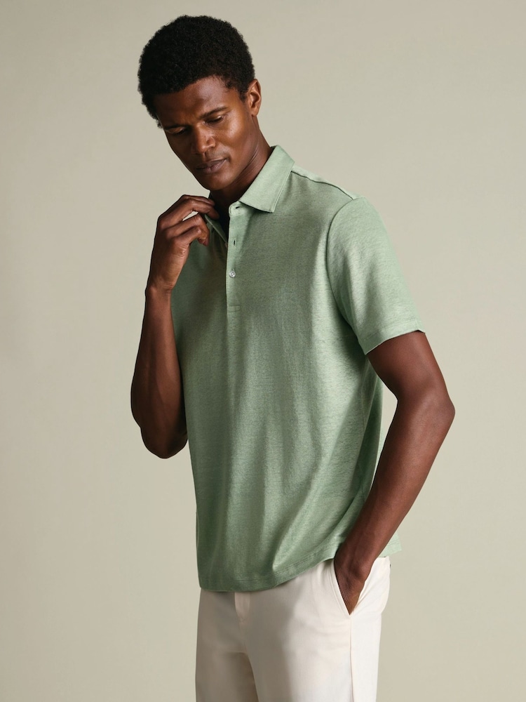 Charles Tyrwhitt Green Pure Linen Polo Shirt - Image 1 of 5 Charles Tyrwhitt Green Pure Linen Polo Shirt - Image 1 of 5