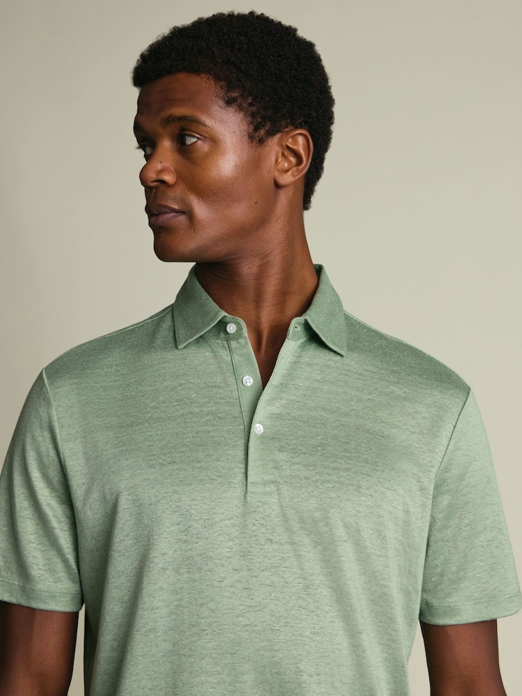 Charles Tyrwhitt Green Pure Linen Polo Shirt - Image 2 of 5 Charles Tyrwhitt Green Pure Linen Polo Shirt - Image 2 of 5