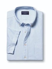 Charles Tyrwhitt Blue Stripe Short Sleeve Button-Down Stretch Washed Oxford Shirt - Image 4 of 6