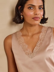 Love & Roses X2 Black and Mocha Brown Lace Trim Satin Front Jersey Back Vest - Image 5 of 7