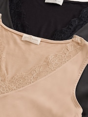 Love & Roses X2 Black and Mocha Brown Lace Trim Satin Front Jersey Back Vest - Image 7 of 7