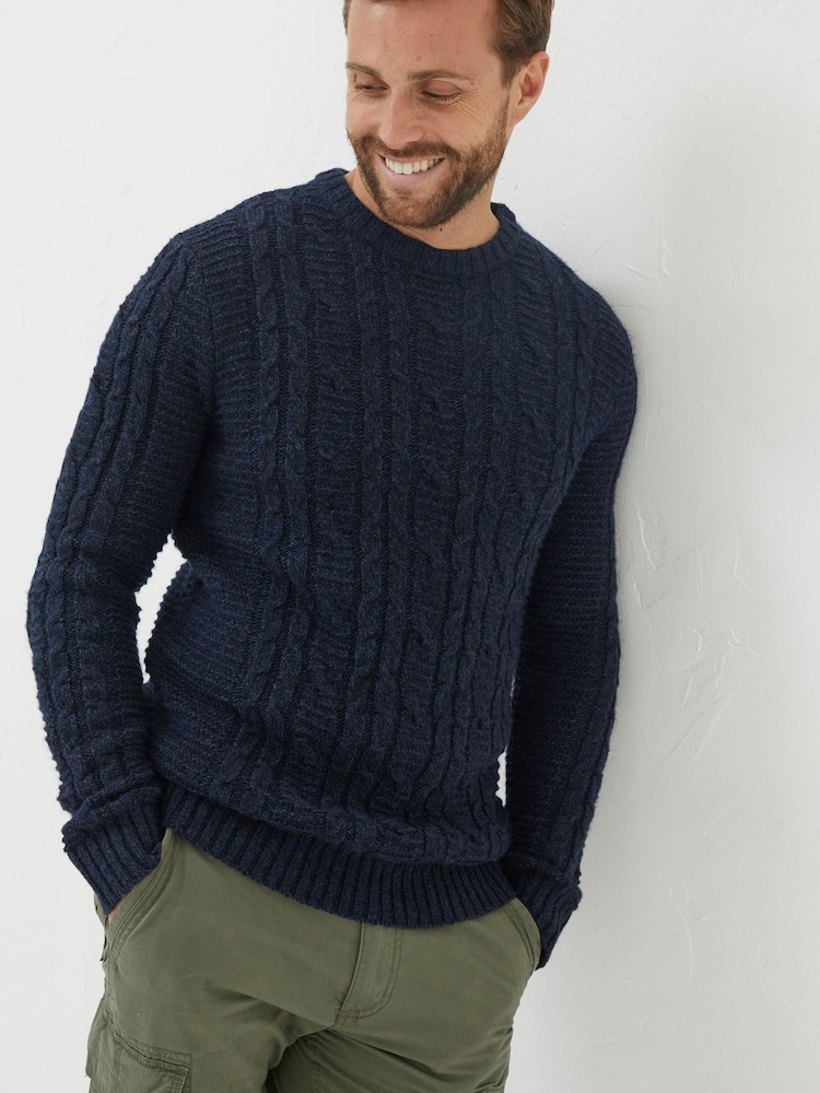 FatFace Black Funtley Cable Crew Jumper - Image 1 of 6 FatFace Black Funtley Cable Crew Jumper - Image 1 of 6