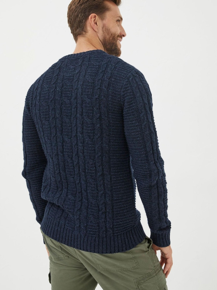 FatFace Black Funtley Cable Crew Jumper - Image 2 of 6 FatFace Black Funtley Cable Crew Jumper - Image 2 of 6
