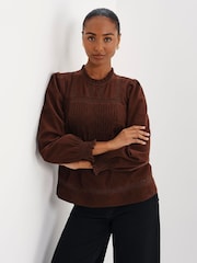 Brun - Finery Alica Corduroy Lace Detail Long Sleeve Top - Bilde 4 av 5