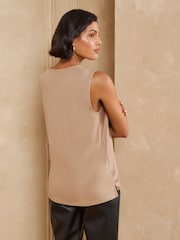 Love & Roses Mocha Brown Satin Front Lace Trim V-Neck Vest - Image 5 of 5