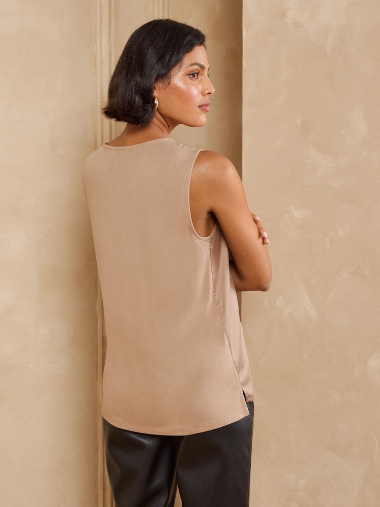 Love & Roses Mocha Brown Satin Front Lace Trim V-Neck Vest - Image 5 of 5 Love & Roses Mocha Brown Satin Front Lace Trim V-Neck Vest - Image 5 of 5