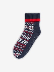 Navy Blue Fairisle Pattern Slippers Socks Boots - Image 2 of 3