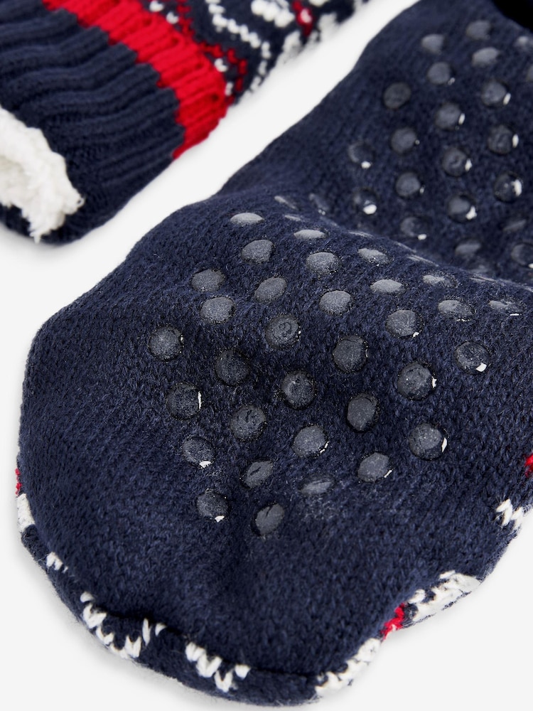 Navy Blue Fairisle Pattern Slippers Socks Boots - Image 3 of 3
