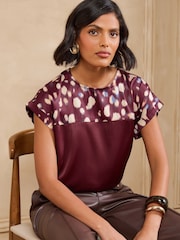 Love & Roses Burgundy Red Satin Front Tipped T-Shirt - Image 1 of 4