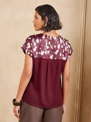 Love & Roses Burgundy Red Satin Front Tipped T-Shirt - Image 4 of 4