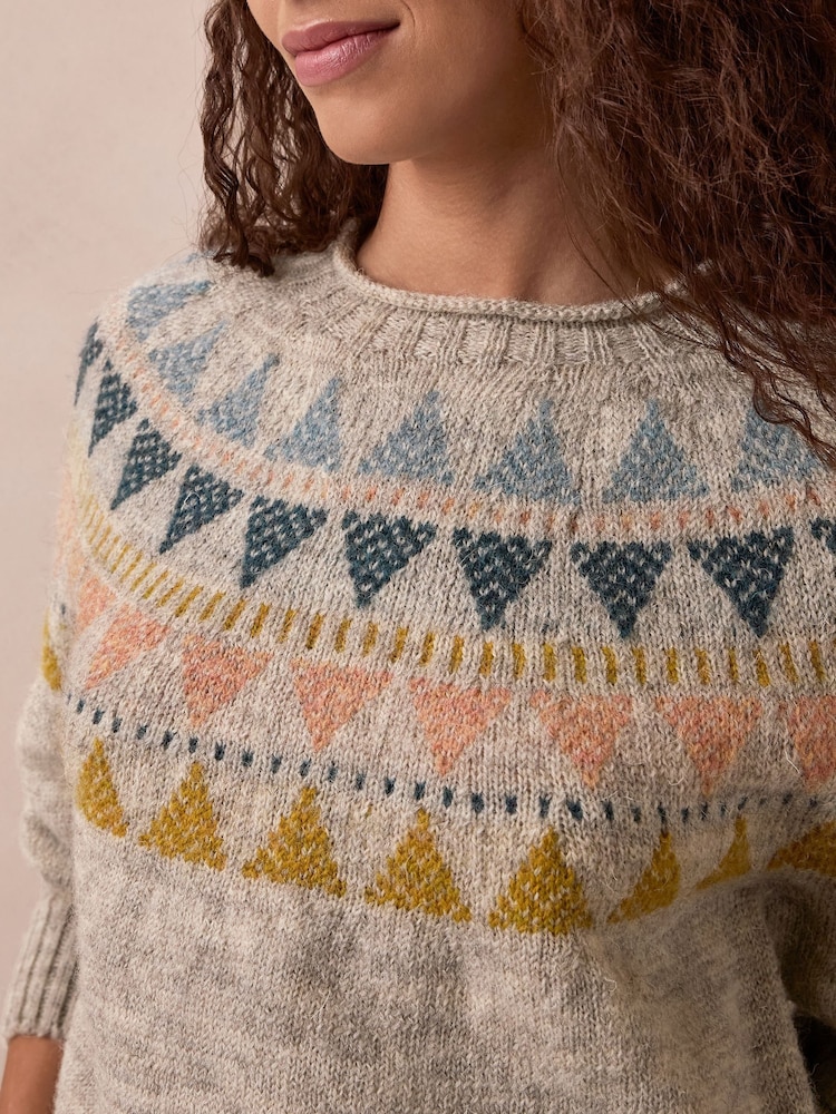 Celtic & Co. Natural British Wool Geo Fair Isle Yoke Jumper - Image 2 of 8 Celtic & Co. Natural British Wool Geo Fair Isle Yoke Jumper - Image 2 of 8