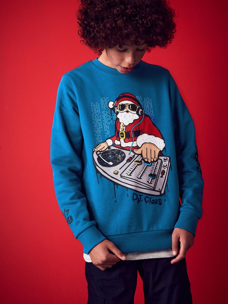Blue Santa Christmas Sweatshirt (3-16yrs) - Image 1 of 7