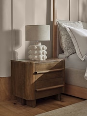 Dark Natural N. Premium Aviano Oak Veneer 2 Drawer Wide Bedside Table - Image 2 of 8