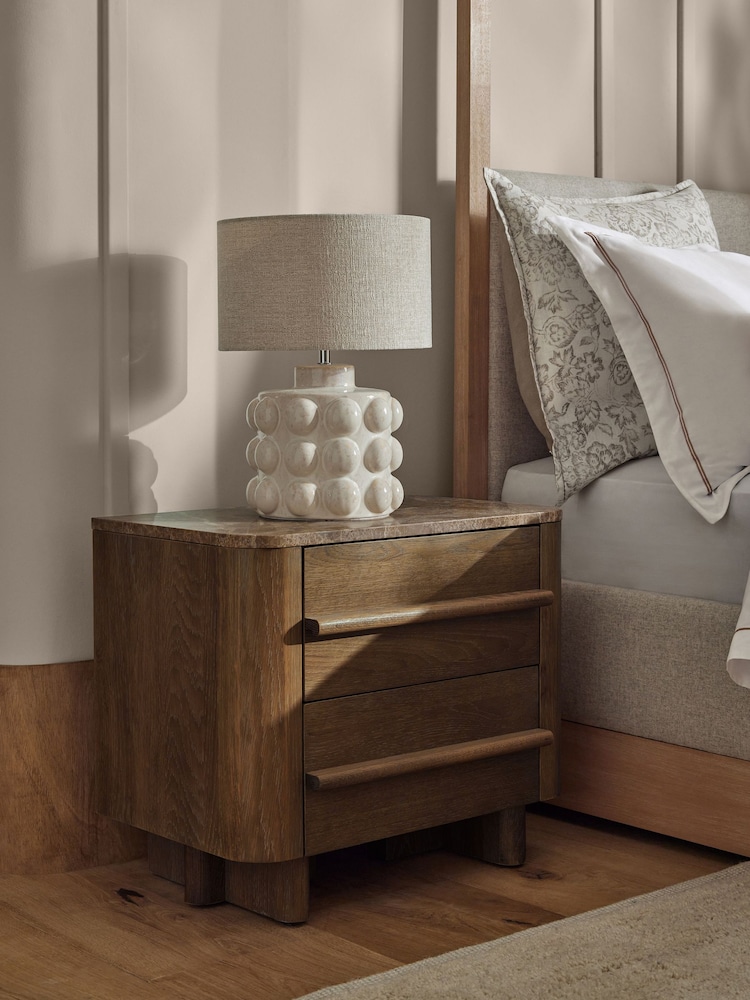 Dark Natural N. Premium Aviano Oak Veneer 2 Drawer Wide Bedside Table - Image 2 of 8 Dark Natural N. Premium Aviano Oak Veneer 2 Drawer Wide Bedside Table - Image 2 of 8