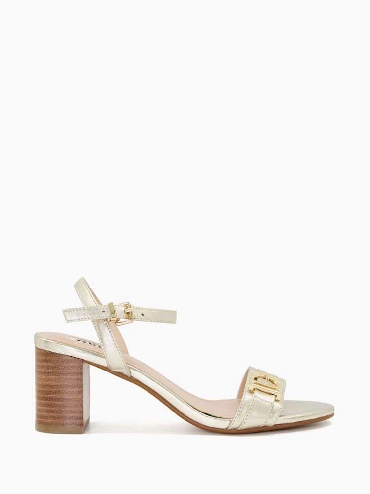 Dune London Gold Jessie Branded Buckle Block Sandals - Image 1 of 5