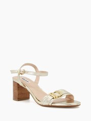 Dune London Gold Jessie Branded Buckle Block Sandals - Image 2 of 5
