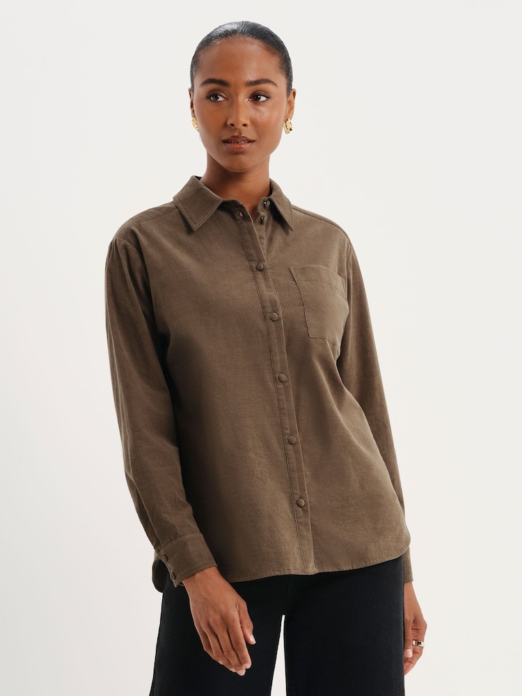 أخضر - Finery Raquel Corduroy Long Sleeve Shirt - صورة 1 من 5