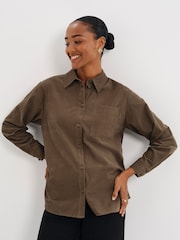 أخضر - Finery Raquel Corduroy Long Sleeve Shirt - صورة 2 من 5