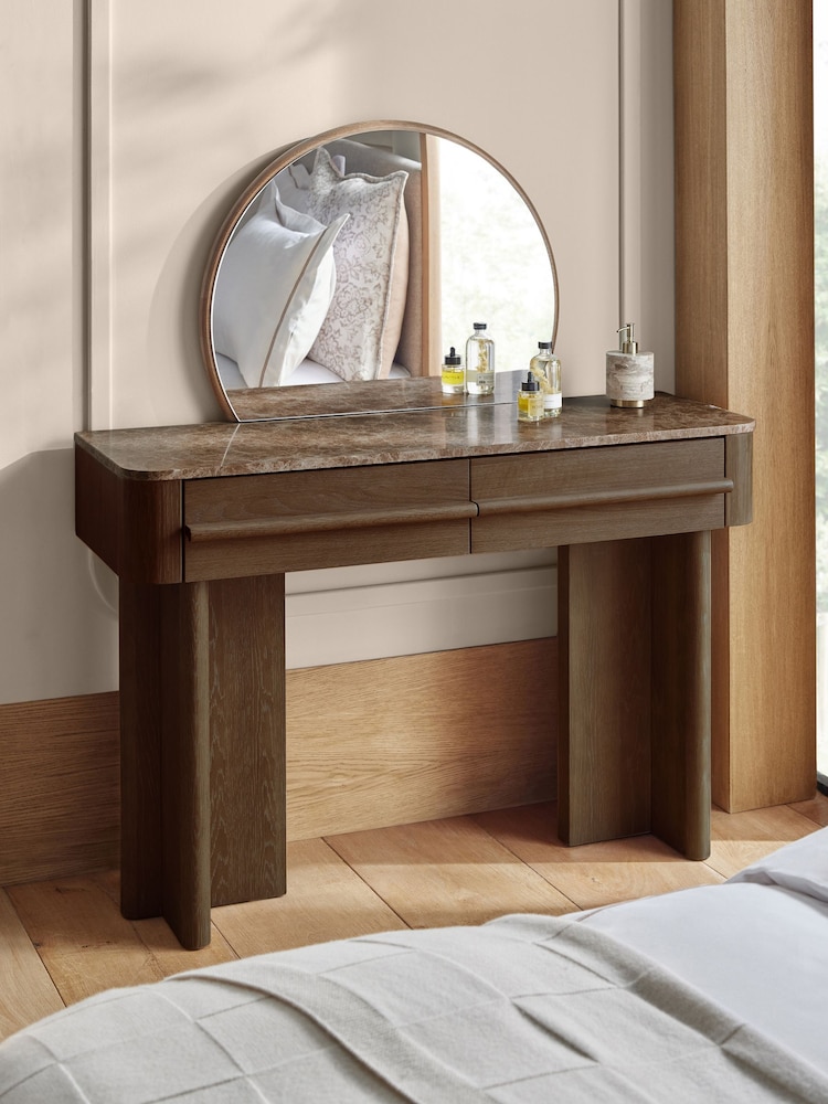 Dark Natural Aviano N. Premium Oak Veneer 2 Drawer Console Dressing Table - Image 1 of 10 Dark Natural Aviano N. Premium Oak Veneer 2 Drawer Console Dressing Table - Image 1 of 10