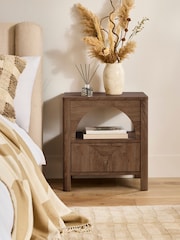 Dark Natural Arches 1 Drawer Bedside Table - Image 1 of 7