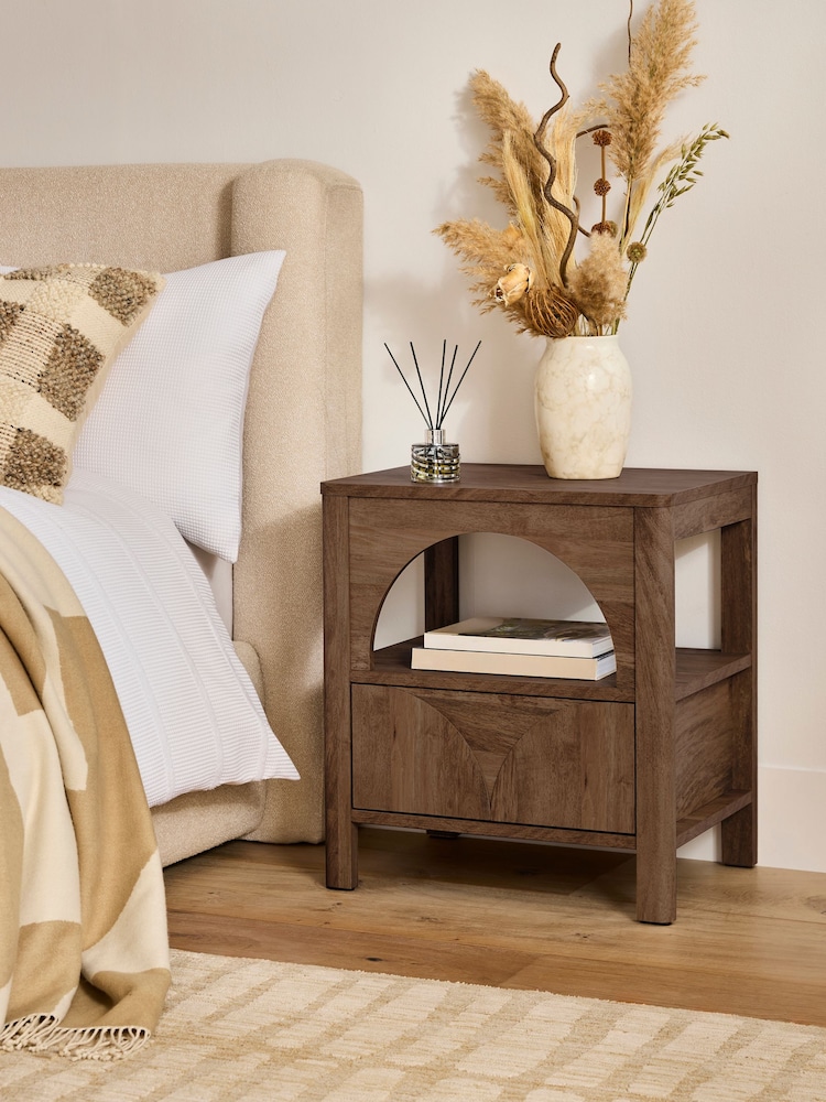 Dark Natural Arches 1 Drawer Bedside Table - Image 2 of 7 Dark Natural Arches 1 Drawer Bedside Table - Image 2 of 7