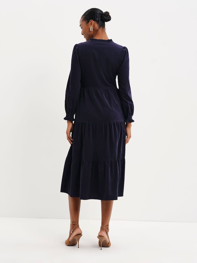 Finery Blue Antonia Corduroy Tiered Midi Dress - Image 2 of 6 Finery Blue Antonia Corduroy Tiered Midi Dress - Image 2 of 6