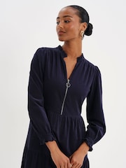 Finery Blue Antonia Corduroy Tiered Midi Dress - Image 4 of 6